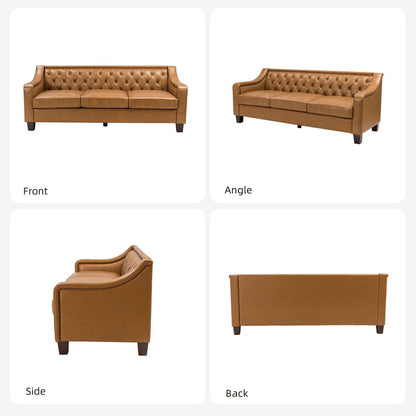 Canapé transitionnel en cuir véritable Mateo 82,28 pouces avec garniture cloutée et dossier capitonné