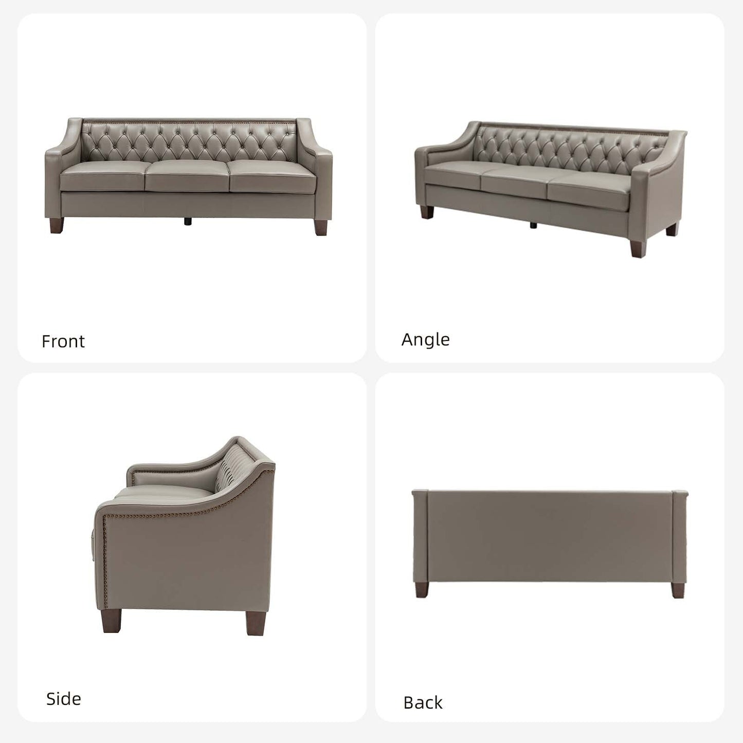 Canapé transitionnel en cuir véritable Mateo 82,28 pouces avec garniture cloutée et dossier capitonné