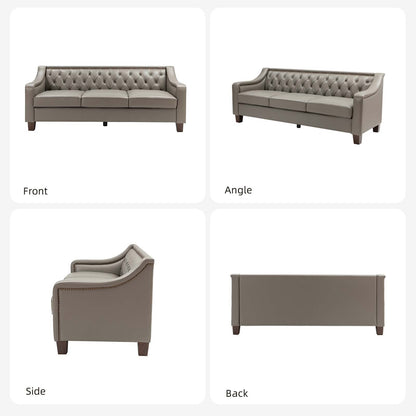 Canapé transitionnel en cuir véritable Mateo 82,28 pouces avec garniture cloutée et dossier capitonné