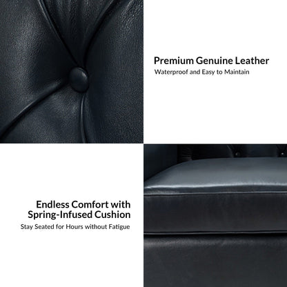 Canapé transitionnel en cuir véritable Mateo 82,28 pouces avec garniture cloutée et dossier capitonné