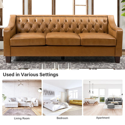 Canapé transitionnel en cuir véritable Mateo 82,28 pouces avec garniture cloutée et dossier capitonné