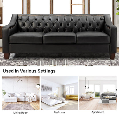 Canapé transitionnel en cuir véritable Mateo 82,28 pouces avec garniture cloutée et dossier capitonné