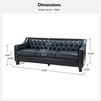 Canapé transitionnel en cuir véritable Mateo 82,28 pouces avec garniture cloutée et dossier capitonné