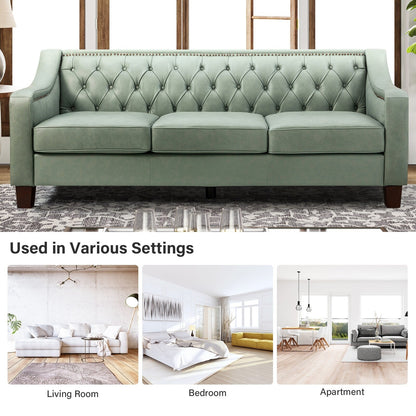 Canapé transitionnel en cuir véritable Mateo 82,28 pouces avec garniture cloutée et dossier capitonné