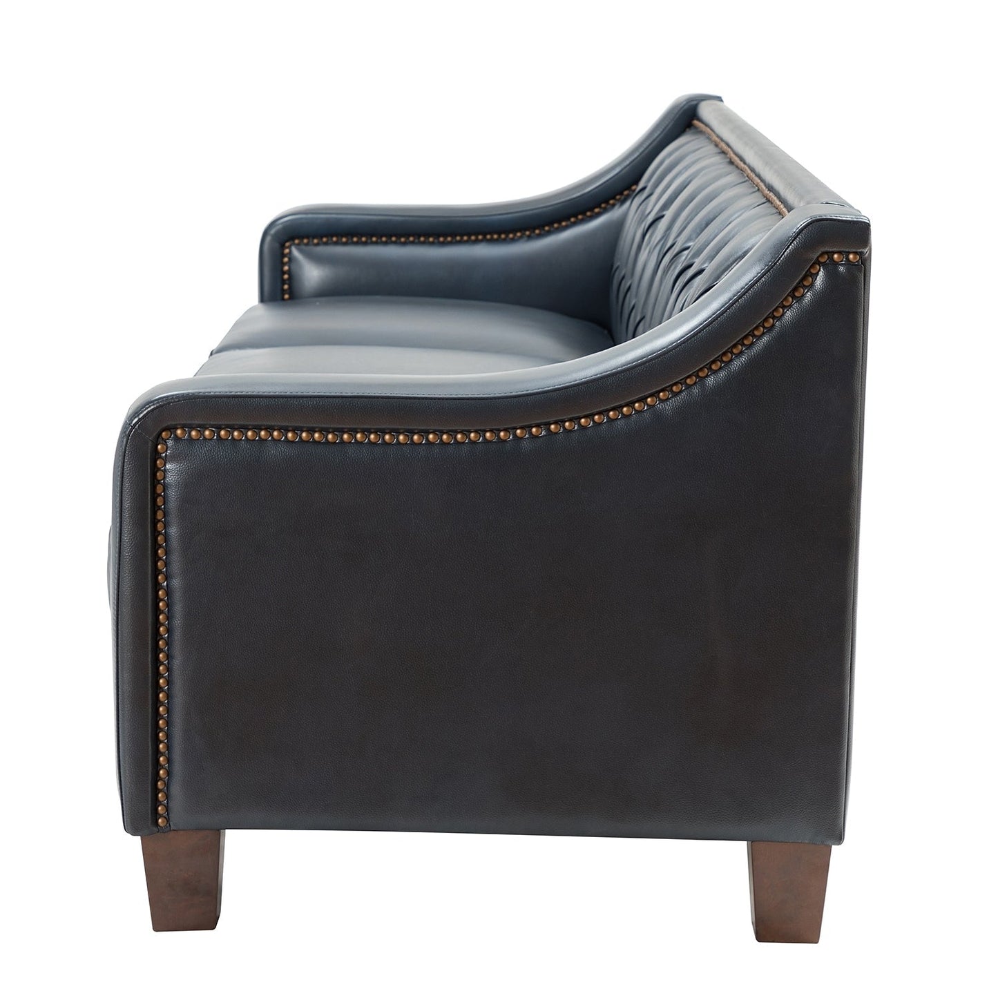 Canapé transitionnel en cuir véritable Mateo 82,28 pouces avec garniture cloutée et dossier capitonné