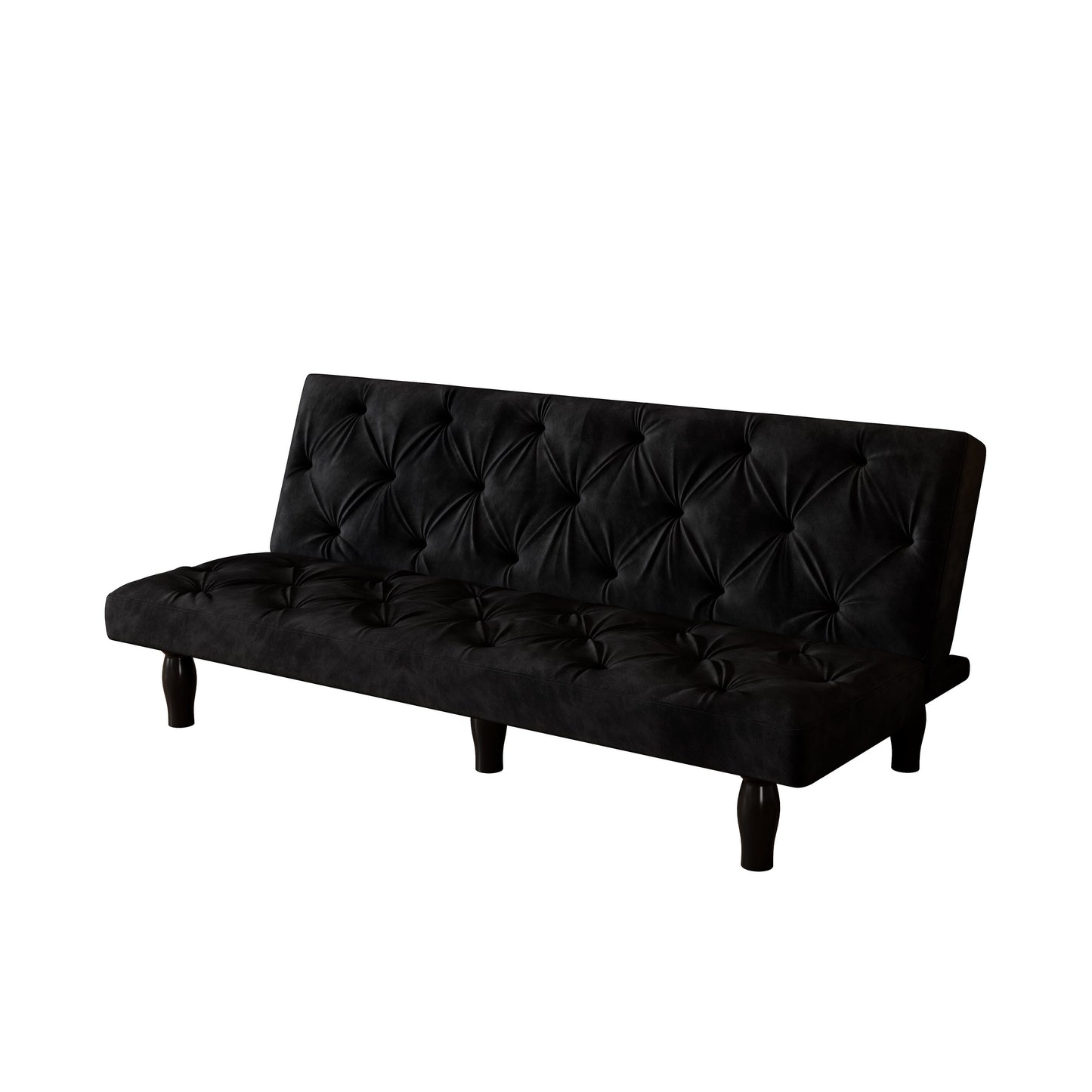 Canapé-lit 3 places en velours noir mat 66 avec cadre en bois robuste et coussin en mousse hautement élastique pour le salon