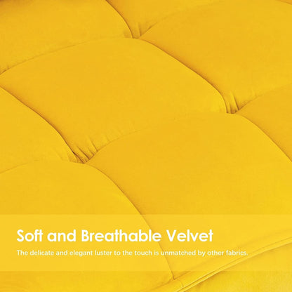 Fauteuil d'appoint Mcombo avec pouf, fauteuil à oreilles capitonné en velours, chaises rembourrées avec pieds en métal pour chambre à coucher et salon 4079