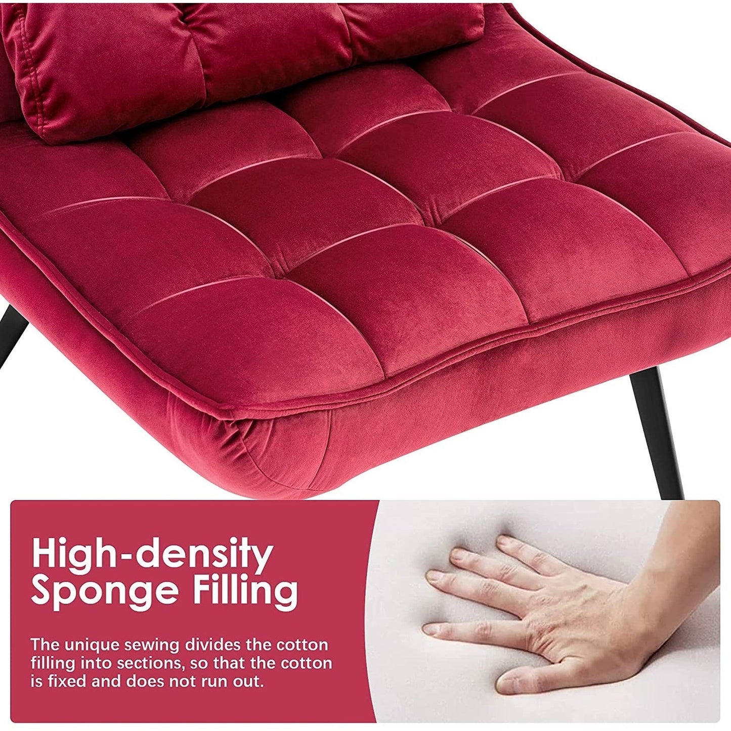 Fauteuil d'appoint Mcombo avec pouf, fauteuil à oreilles capitonné en velours, chaises rembourrées avec pieds en métal pour chambre à coucher et salon 4079