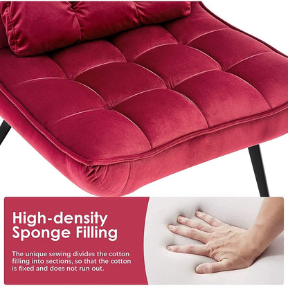 Fauteuil d'appoint Mcombo avec pouf, fauteuil à oreilles capitonné en velours, chaises rembourrées avec pieds en métal pour chambre à coucher et salon 4079