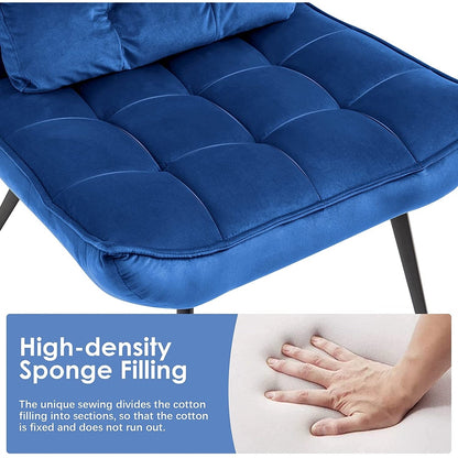 Fauteuil d'appoint Mcombo avec pouf, fauteuil à oreilles capitonné en velours, chaises rembourrées avec pieds en métal pour chambre à coucher et salon 4079