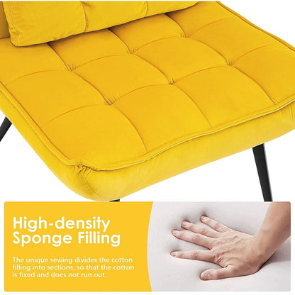 Fauteuil d'appoint Mcombo avec pouf, fauteuil à oreilles capitonné en velours, chaises rembourrées avec pieds en métal pour chambre à coucher et salon 4079