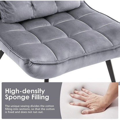 Fauteuil d'appoint Mcombo avec pouf, fauteuil à oreilles capitonné en velours, chaises rembourrées avec pieds en métal pour chambre à coucher et salon 4079