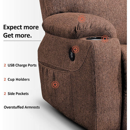 Fauteuil inclinable électrique MCombo avec massage et chauffage, 3 positions, ports USB, tissu 7040