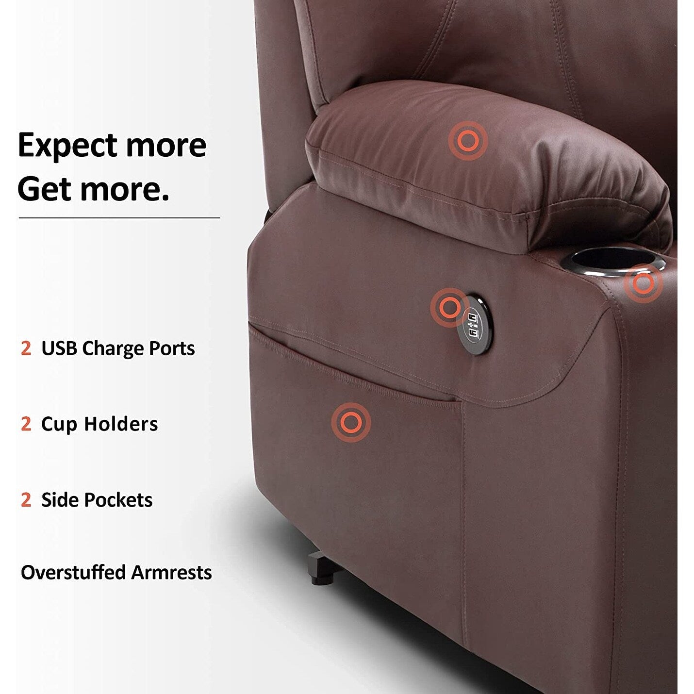 Fauteuil inclinable électrique MCombo avec massage et chauffage, 3 positions, ports USB, similicuir 7040