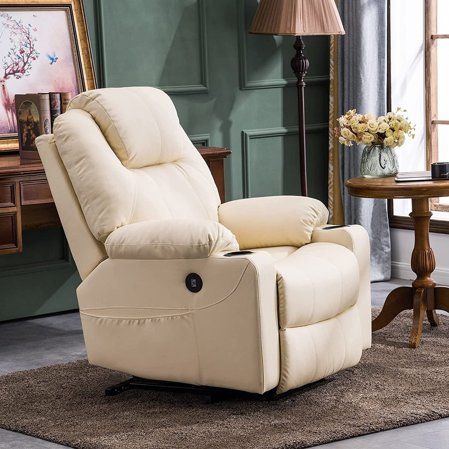 Fauteuil inclinable électrique MCombo avec massage et chauffage, 3 positions, ports USB, similicuir 7040