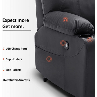 Fauteuil inclinable électrique MCombo avec massage et chauffage, 3 positions, ports USB, similicuir 7040