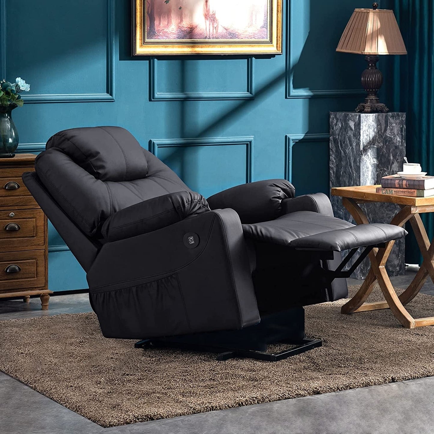 Fauteuil inclinable électrique MCombo avec massage et chauffage, 3 positions, ports USB, similicuir 7040