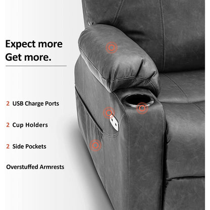 Fauteuil inclinable électrique MCombo avec massage et chauffage, 3 positions, ports USB, similicuir 7040