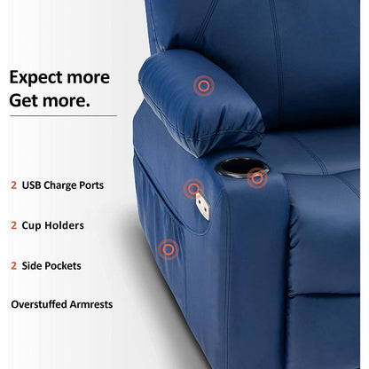 Fauteuil inclinable électrique MCombo avec massage et chauffage, 3 positions, ports USB, similicuir 7040