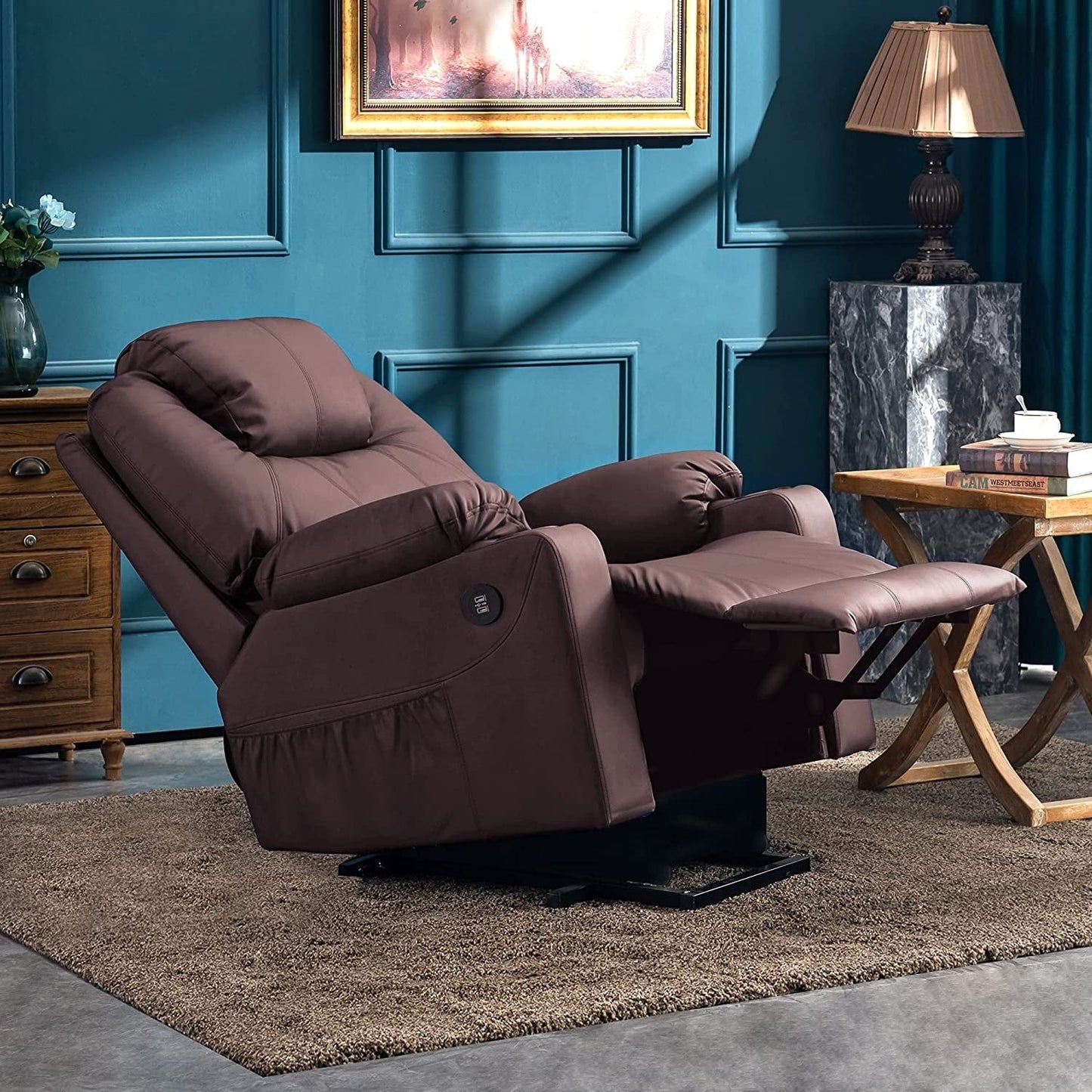 Fauteuil inclinable électrique MCombo avec massage et chauffage, 3 positions, ports USB, similicuir 7040