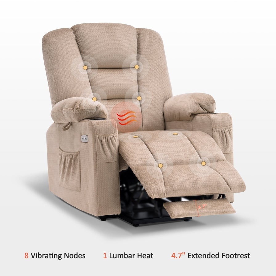 Fauteuil inclinable électrique MCombo avec massage et chauffage pour personnes âgées, repose-pieds allongé, ports USB, tissu (moyen)