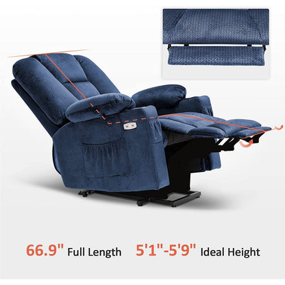 Fauteuil inclinable électrique MCombo avec massage et chauffage pour personnes âgées, repose-pieds allongé, ports USB, tissu (moyen)