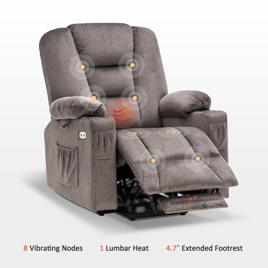 Fauteuil inclinable électrique MCombo avec massage et chauffage pour personnes âgées, repose-pieds allongé, ports USB, tissu (moyen)