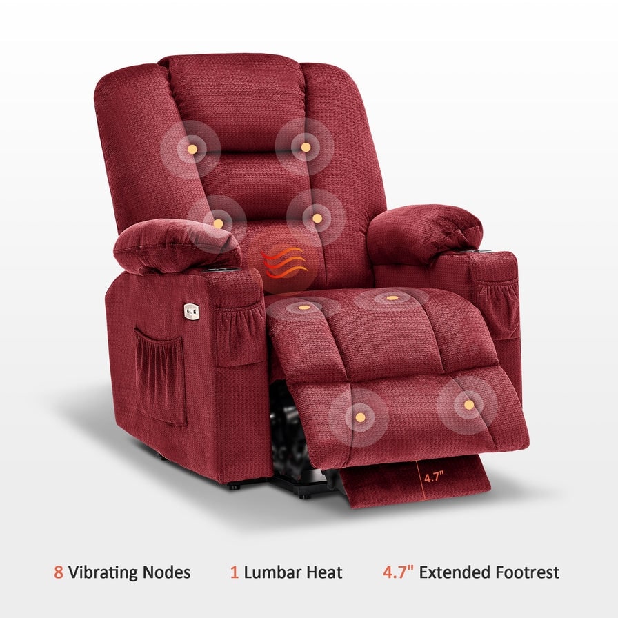 Fauteuil inclinable électrique MCombo avec massage et chauffage pour personnes âgées, repose-pieds allongé, ports USB, tissu (moyen)