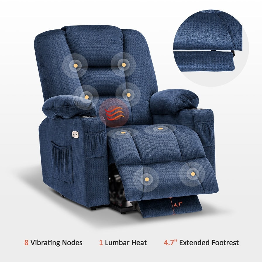 Fauteuil inclinable électrique MCombo avec massage et chauffage pour personnes âgées, repose-pieds allongé, ports USB, tissu (moyen)