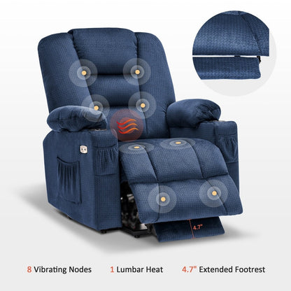 Fauteuil inclinable électrique MCombo avec massage et chauffage pour personnes âgées, repose-pieds allongé, ports USB, tissu (moyen)