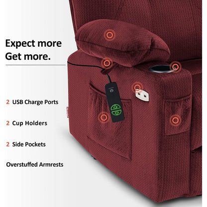 Fauteuil inclinable électrique MCombo avec massage et chauffage, 3 positions, ports USB, tissu 7040