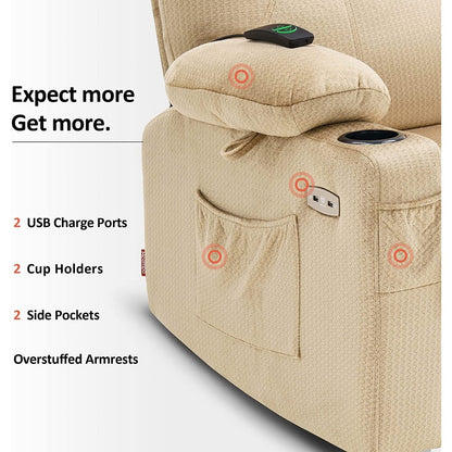 Fauteuil inclinable électrique MCombo avec massage et chauffage, 3 positions, ports USB, tissu 7040