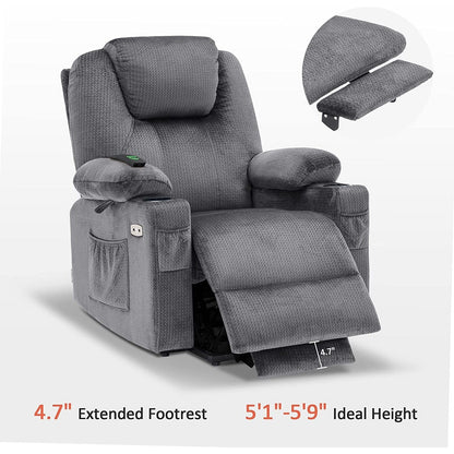 Fauteuil inclinable électrique MCombo avec massage et chauffage, 3 positions, ports USB, tissu 7040