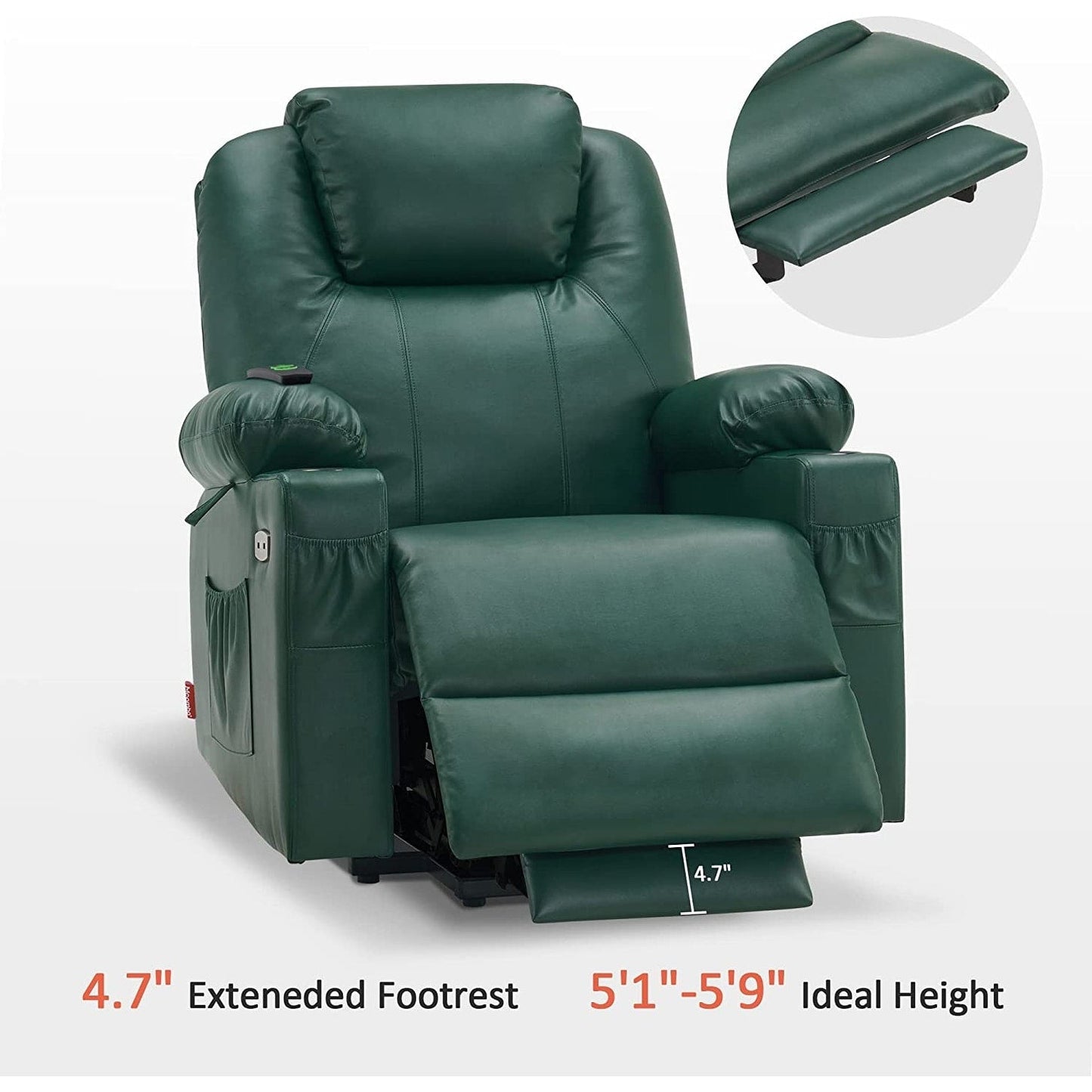 Fauteuil inclinable électrique MCombo avec massage et chauffage, 3 positions, ports USB, similicuir 7040