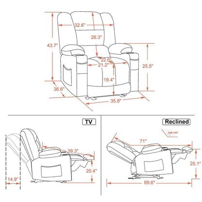 Fauteuil inclinable électrique MCombo avec chauffage et massage, tissu 6079/PR670