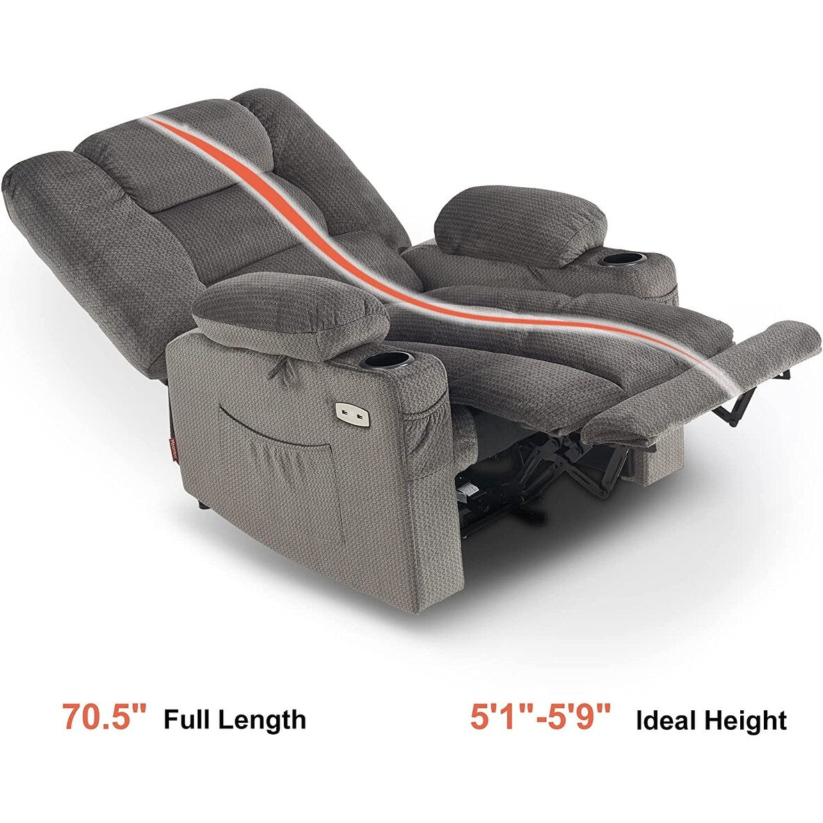 Fauteuil inclinable électrique MCombo avec chauffage et massage, tissu 6079/PR670