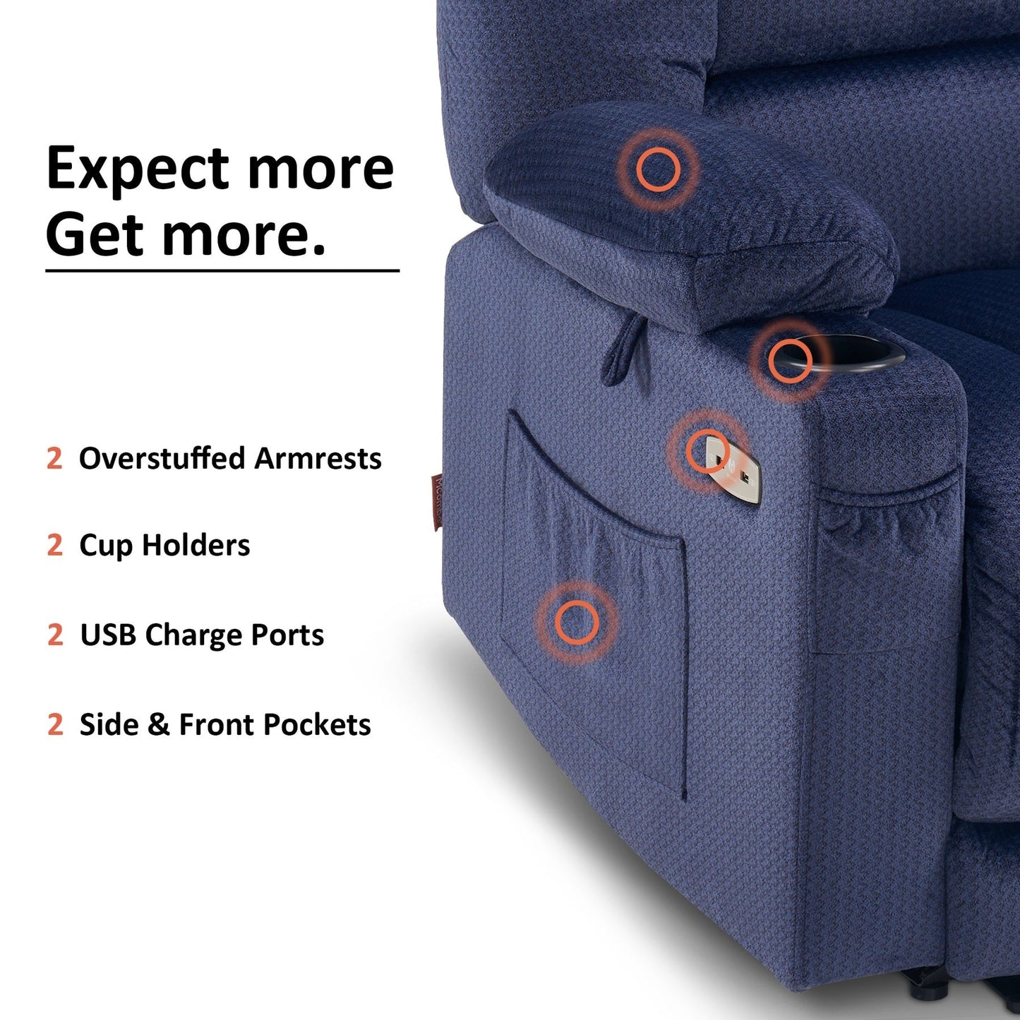 Fauteuil inclinable électrique MCombo avec chauffage et massage, tissu 6079/PR670