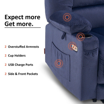 Fauteuil inclinable électrique MCombo avec chauffage et massage, tissu 6079/PR670