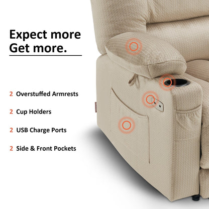 Fauteuil inclinable électrique MCombo avec chauffage et massage, tissu 6079/PR670