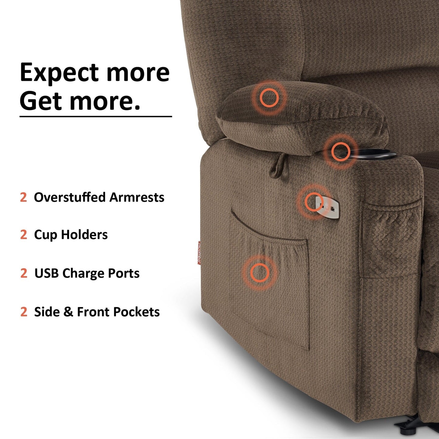 Fauteuil inclinable électrique MCombo avec chauffage et massage, tissu 6079/PR670