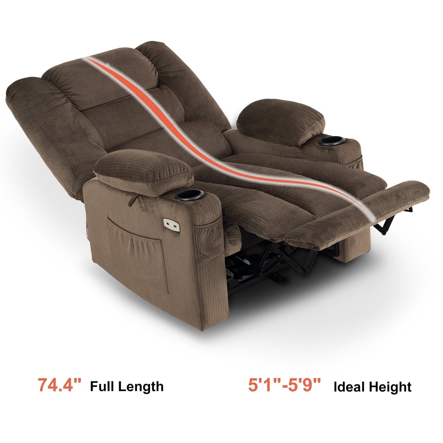 Fauteuil inclinable électrique MCombo avec chauffage et massage, tissu 6079/PR670
