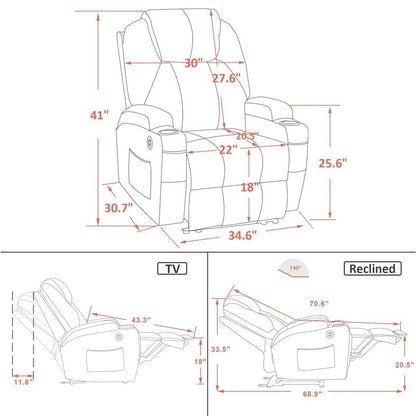 Fauteuil inclinable électrique Mcombo avec massage et chauffage, similicuir 7050