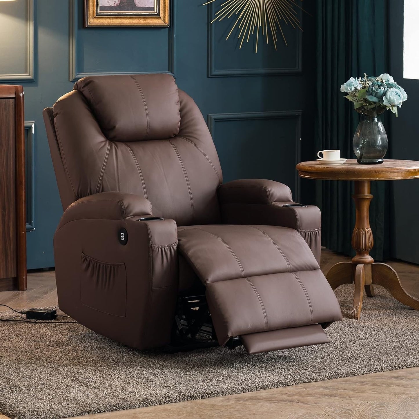 Fauteuil inclinable électrique Mcombo avec massage et chauffage, similicuir 7050