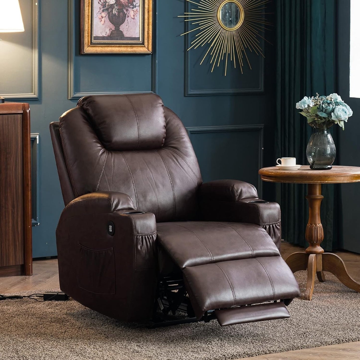 Fauteuil inclinable électrique Mcombo avec massage et chauffage, similicuir 7050