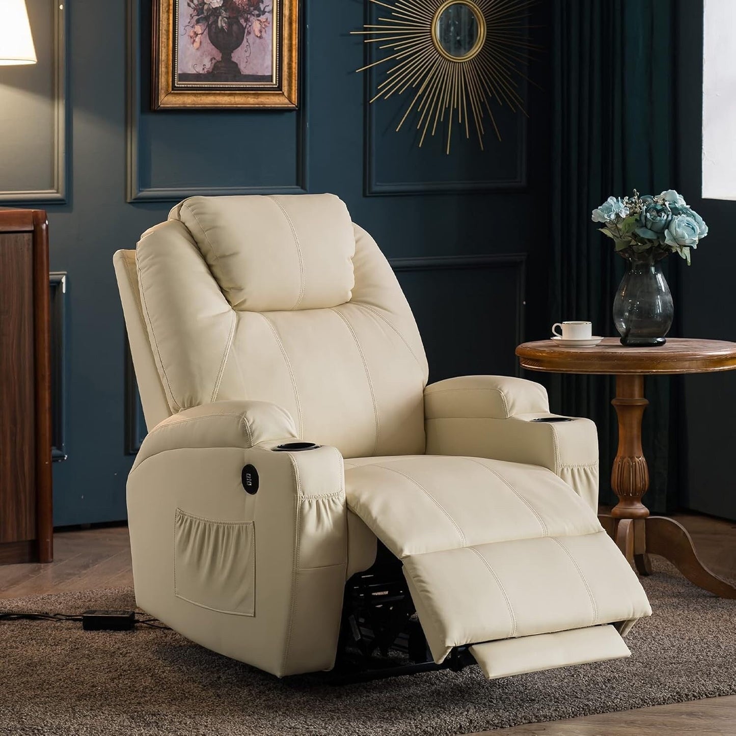 Fauteuil inclinable électrique Mcombo avec massage et chauffage, similicuir 7050