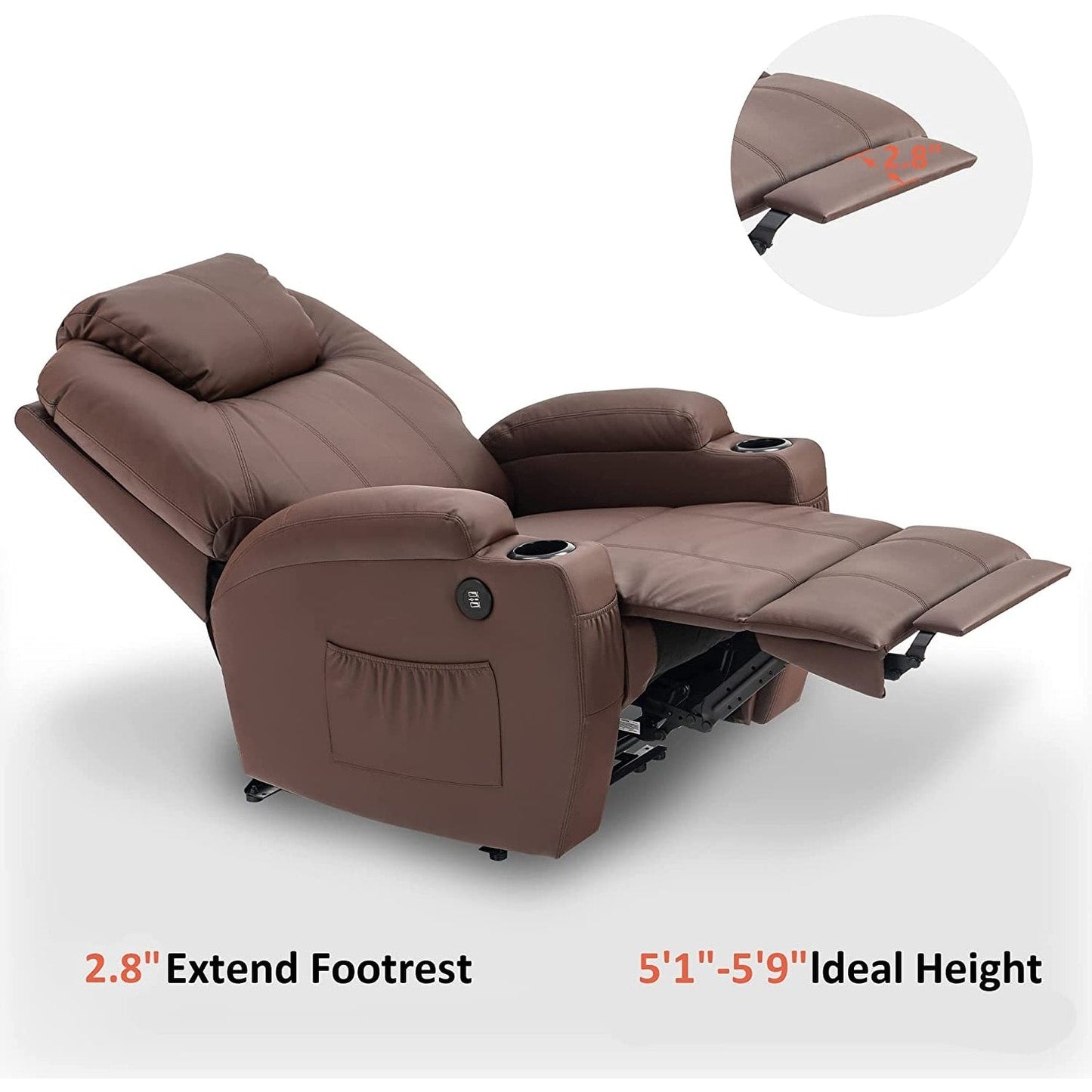 Fauteuil inclinable électrique Mcombo avec massage et chauffage, similicuir 7050