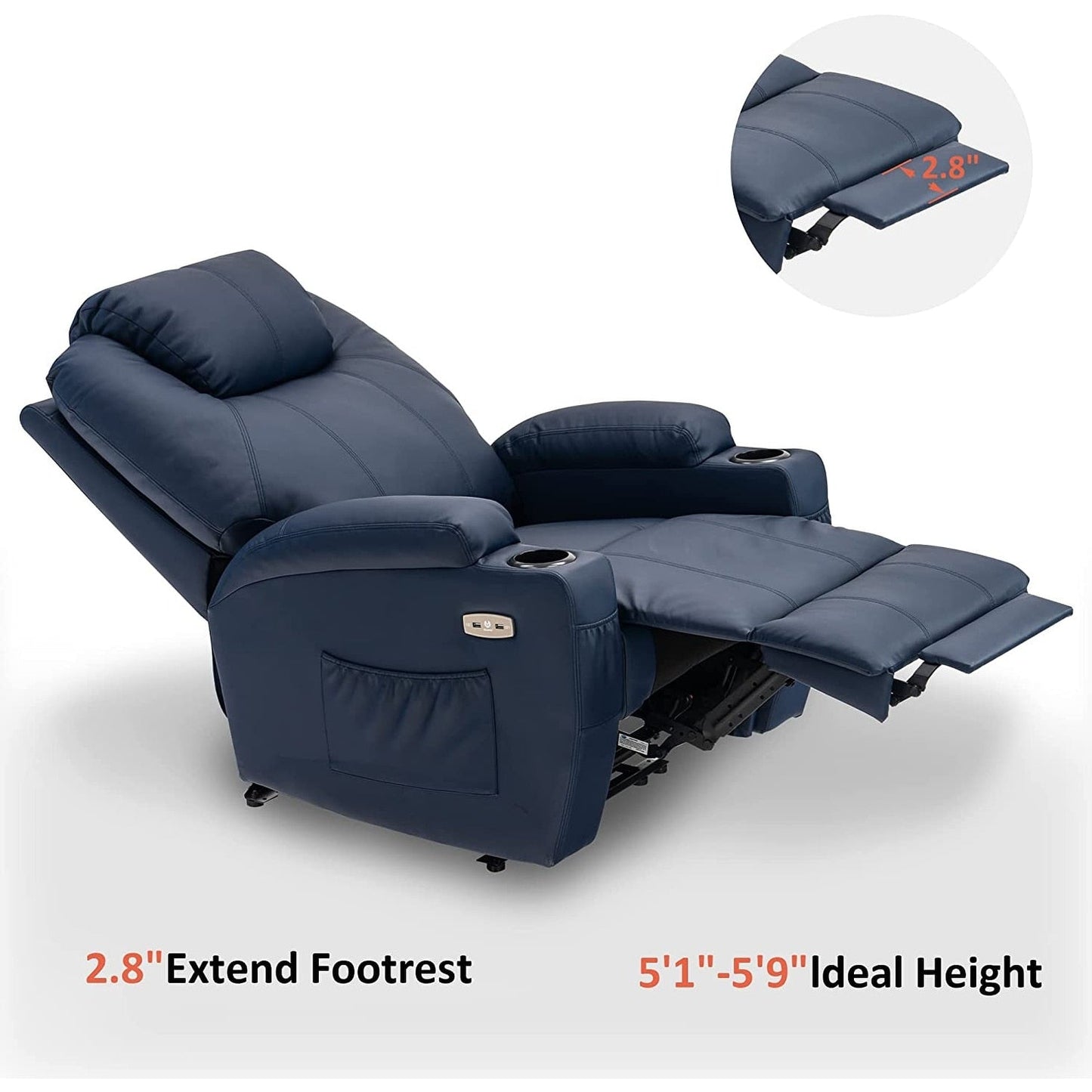 Fauteuil inclinable électrique Mcombo avec massage et chauffage, similicuir 7050