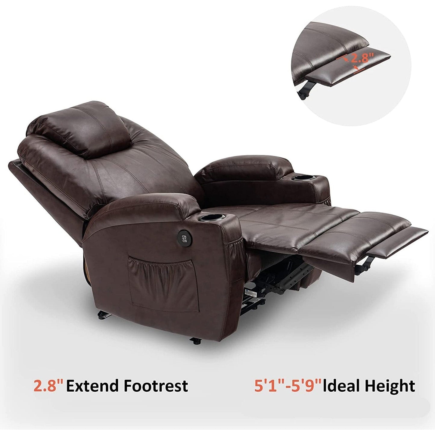 Fauteuil inclinable électrique Mcombo avec massage et chauffage, similicuir 7050
