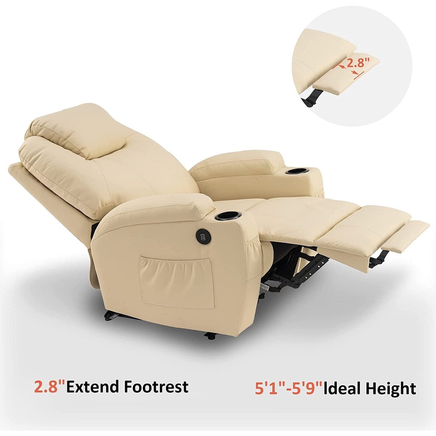 Fauteuil inclinable électrique Mcombo avec massage et chauffage, similicuir 7050