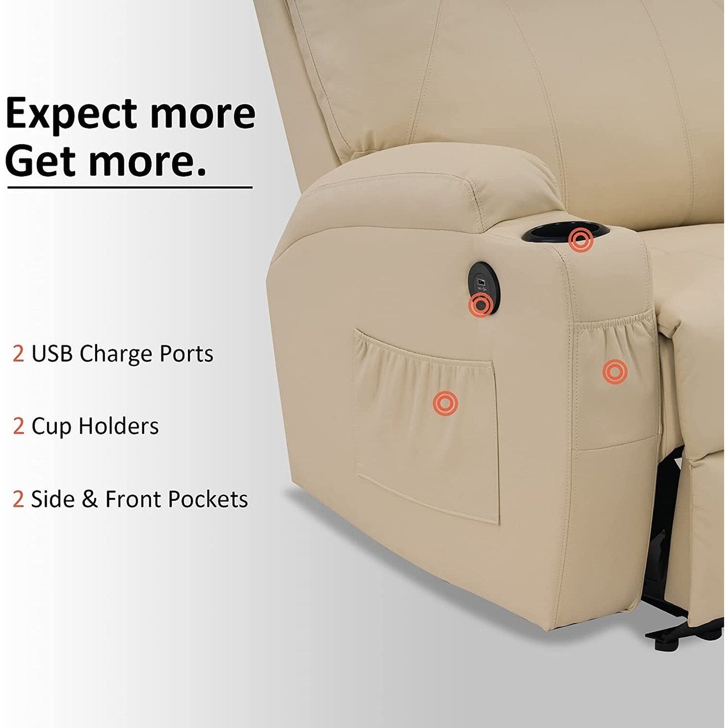 Fauteuil inclinable électrique Mcombo avec massage et chauffage, similicuir 7050